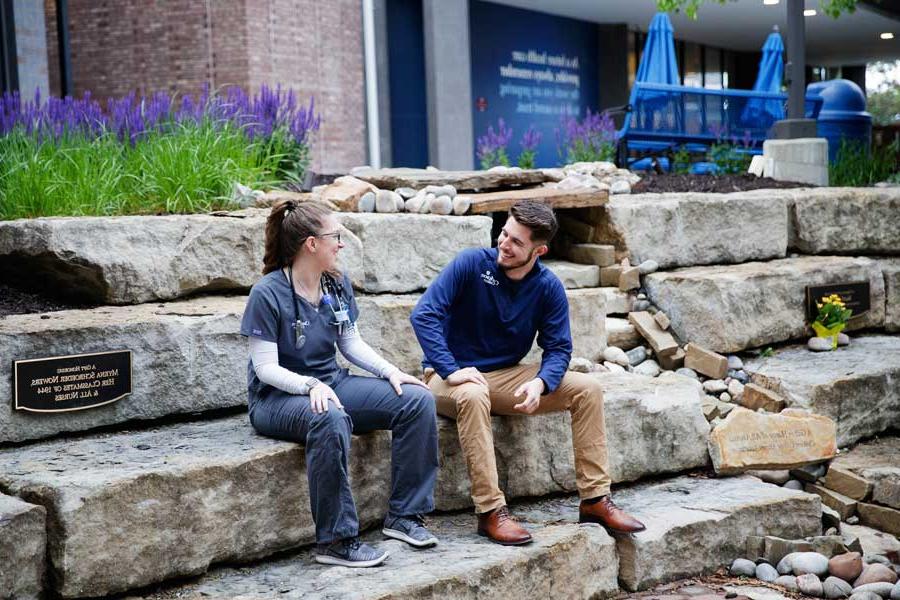 Students talking in the courtyard